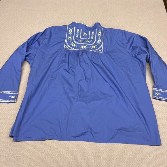 Bob Mackie Top Womens 3x Blue Embroidered Button Down Milk Maid Cottagecore Boho - Picture 2 of 8